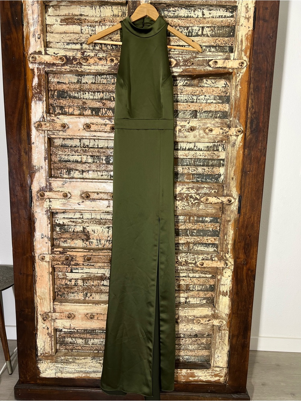 LOVELY • olive green maxi dress with side slit